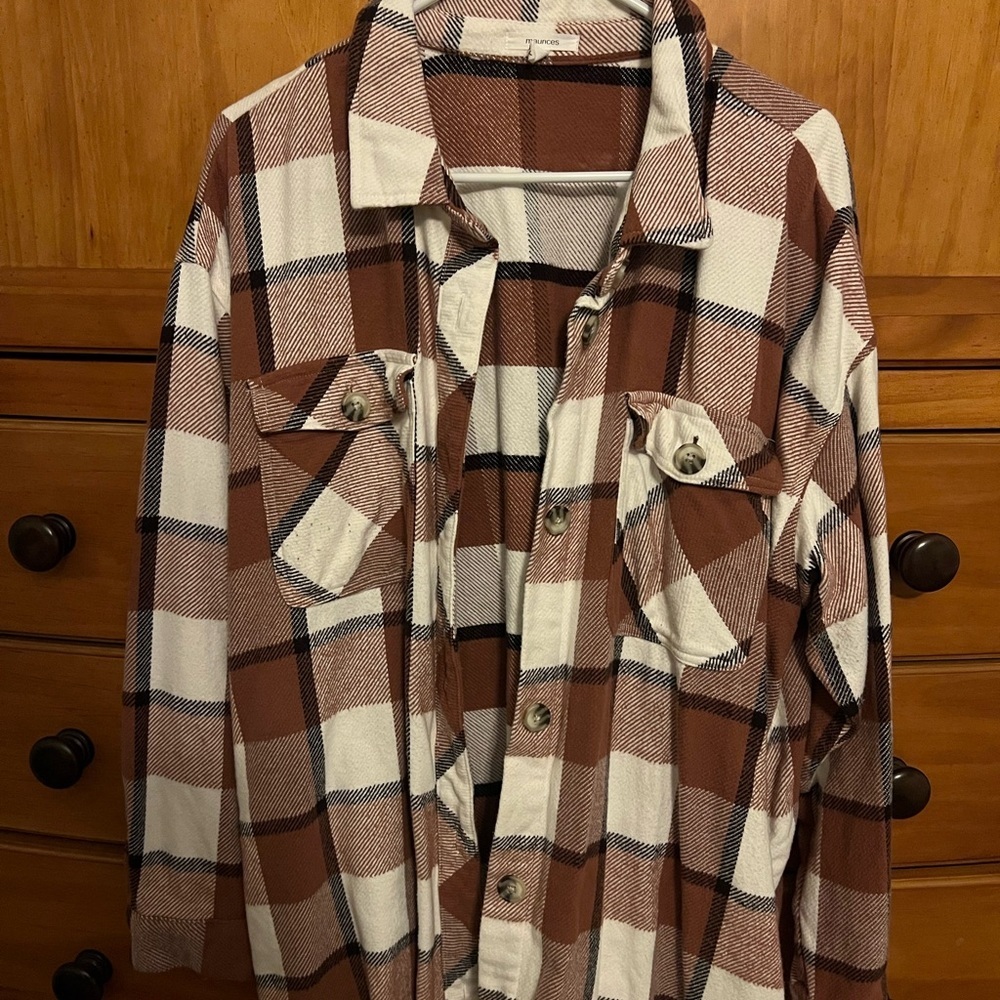 Maurices Tan and White Plaid Shirt - Picture 1 of 4
